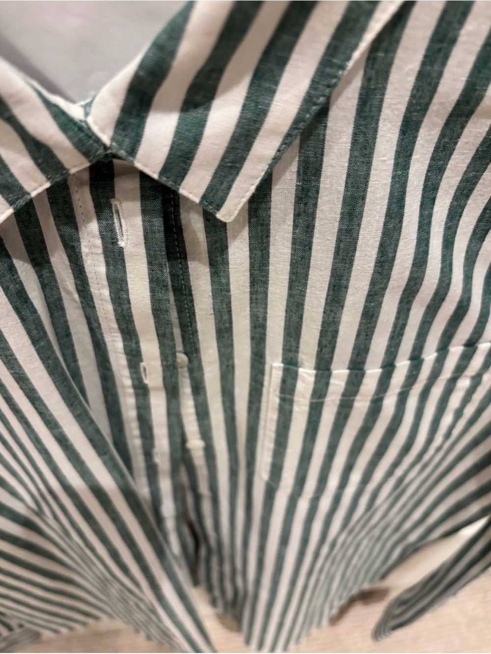 Sezane Tomboy Green and White Vertical Stripe Button-Down Shirt - Picture 6 of 7